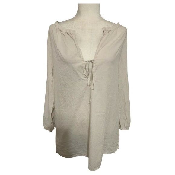 j crew womens solid light beige long sleeve top v neck xs - Picture 1 of 4